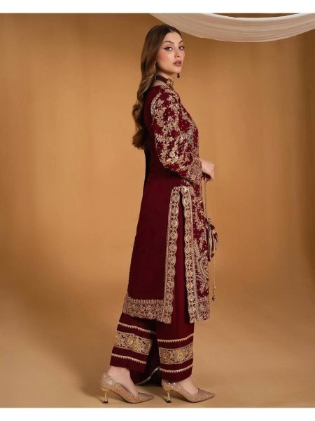 Red Color Super Hit Design Beautiful Heavy Embroidery Suit Set With Stone Work Dupatta Ready To Wear Collection