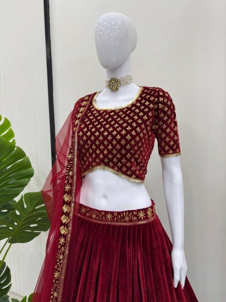   Red Lehenga with Viscos Velvet and  Thredad  and Sequnce work Designer Lehenga Choli