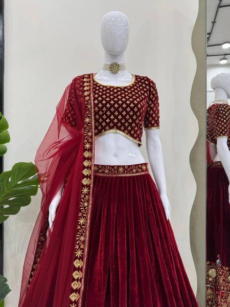   Red Lehenga with Viscos Velvet and  Thredad  and Sequnce work Designer Lehenga Choli