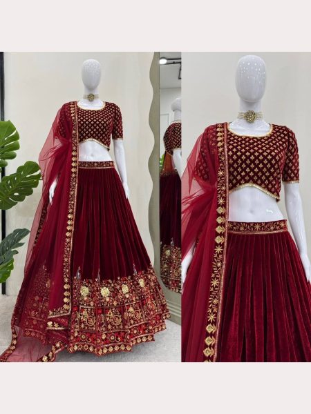   Red Lehenga with Viscos Velvet and  Thredad  and Sequnce work Designer Lehenga Choli