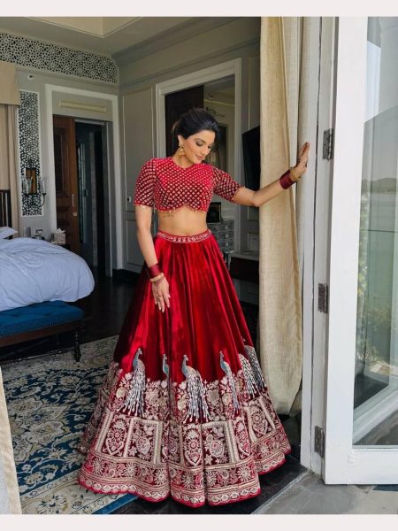   Red Lehenga with Viscos Velvet and  Thredad  and Sequnce work Designer Lehenga Choli