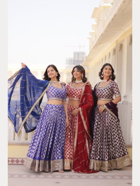 Red Dyeable Pure Viscose Jacquard fabric Lehenga Choli With Sequence Work  Designer Lehenga Choli