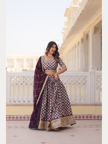 Blue Dyeable Pure Viscose Jacquard fabric Lehenga Choli With Sequence Work  Designer Lehenga Choli