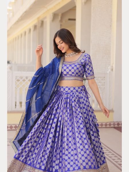 Blue Dyeable Pure Viscose Jacquard fabric Lehenga Choli With Sequence Work  Designer Lehenga Choli