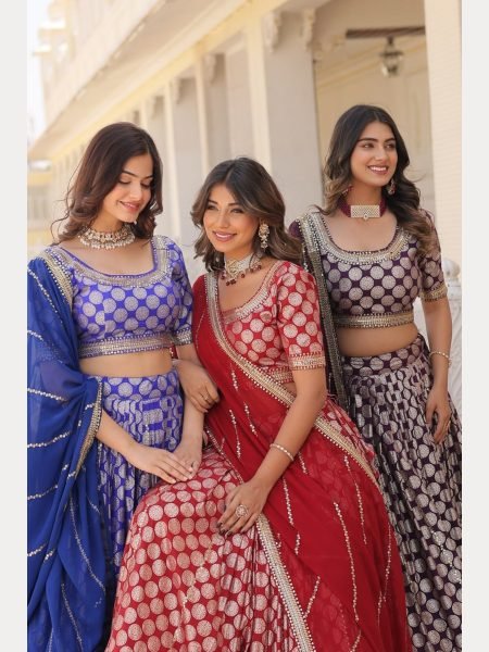 Red Dyeable Pure Viscose Jacquard fabric Lehenga Choli With Sequence Work  Designer Lehenga Choli