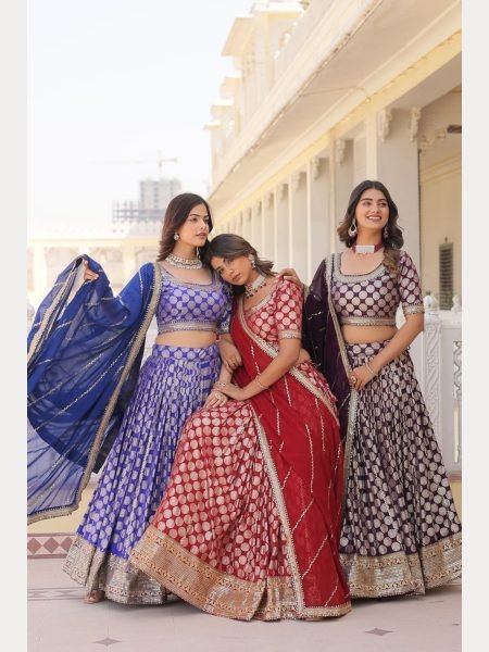 Wine Dyeable Pure Viscose Jacquard fabric Lehenga Choli With Sequence Work  Designer Lehenga Choli