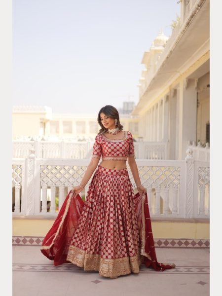 Wine Dyeable Pure Viscose Jacquard fabric Lehenga Choli With Sequence Work  Designer Lehenga Choli