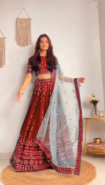 Red Georgette Embroidered With Sequnce Work Party Wear Lehenga Choli With Dupatta Designer Lehenga Choli