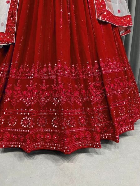 Red Georgette Embroidered With Sequnce Work Party Wear Lehenga Choli With Dupatta Designer Lehenga Choli