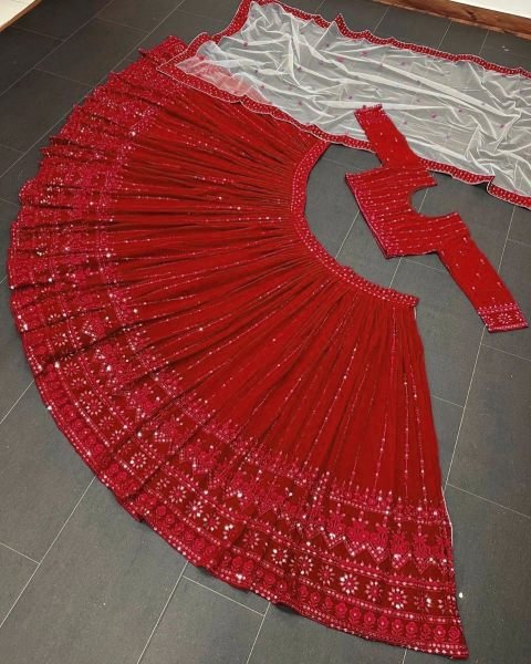 Red Georgette Embroidered With Sequnce Work Party Wear Lehenga Choli With Dupatta Designer Lehenga Choli