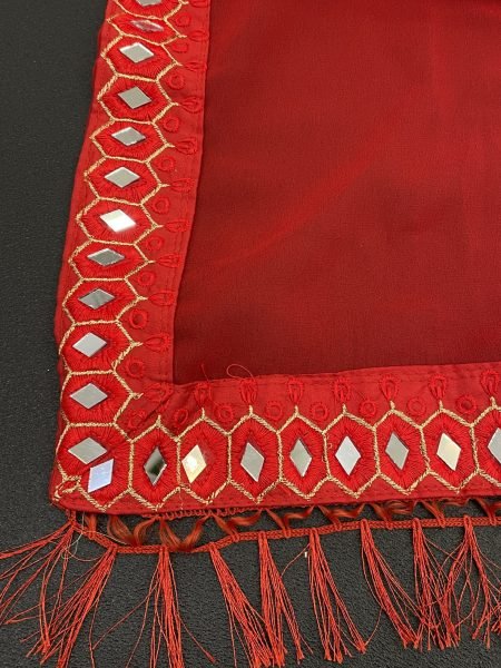 Red Georgette Fancy Thread Work With Real Mirror Hand Work Saree  Georgette Sarees Wholesale
