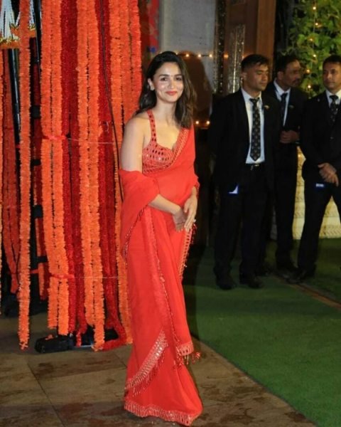 Red Georgette Fancy Thread Work With Real Mirror Hand Work Saree  Georgette Sarees Wholesale