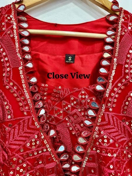 Red Georgette Gharara Jacket Set with Mirror Work Luxurious Crop Top  Palazzo for Party    Wedding Wear Celebrity Look at Affordable Price Ready To Wear Collection