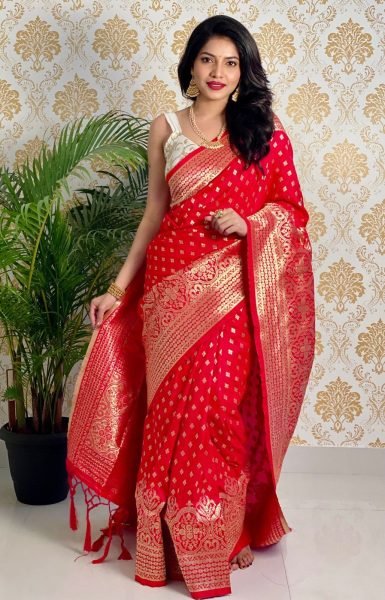  RED PURE ZARI GOLDEN WEAVING RICH SAREE Banarasi Saree Wholesale