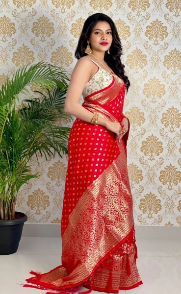  RED PURE ZARI GOLDEN WEAVING RICH SAREE Banarasi Saree Wholesale