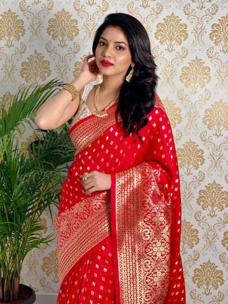  RED PURE ZARI GOLDEN WEAVING RICH SAREE Banarasi Saree Wholesale