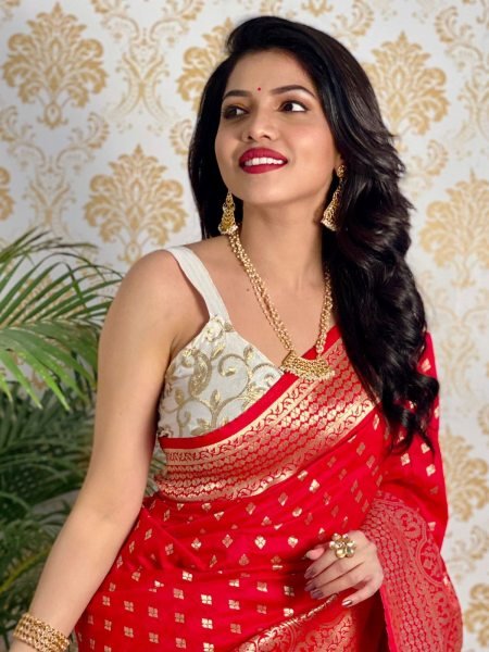  RED PURE ZARI GOLDEN WEAVING RICH SAREE Banarasi Saree Wholesale