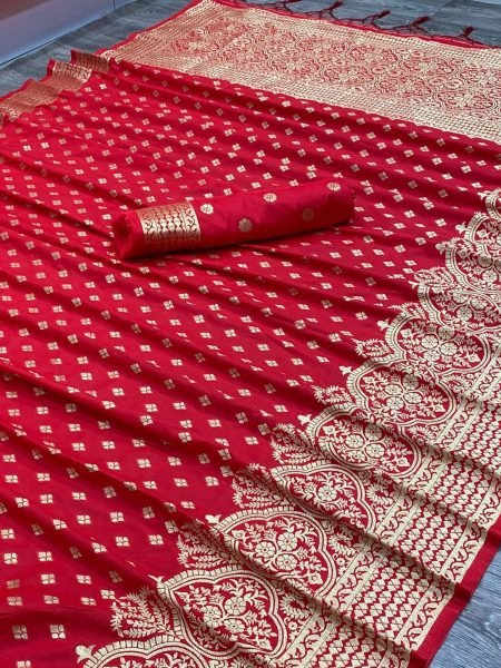  RED PURE ZARI GOLDEN WEAVING RICH SAREE Banarasi Saree Wholesale