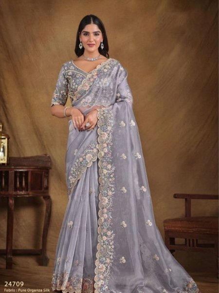 Regal Bloom Ensemble Smooth Fall Saree with Statement Embroidery for Evening Elegance Designer Wedding Sarees Wholesale