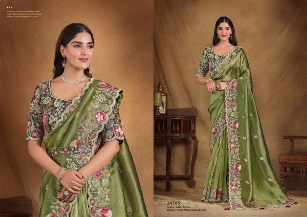 Regal Bloom Ensemble Smooth Fall Saree with Statement Embroidery for Evening Elegance Designer Wedding Sarees Wholesale