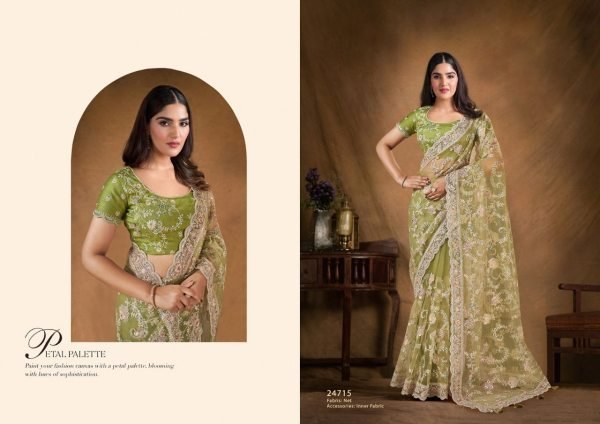 Regal Bloom Ensemble Smooth Fall Saree with Statement Embroidery for Evening Elegance Designer Wedding Sarees Wholesale