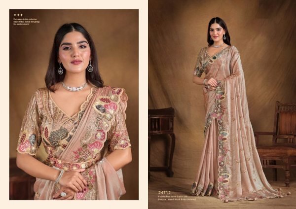 Regal Bloom Ensemble Smooth Fall Saree with Statement Embroidery for Evening Elegance Designer Wedding Sarees Wholesale