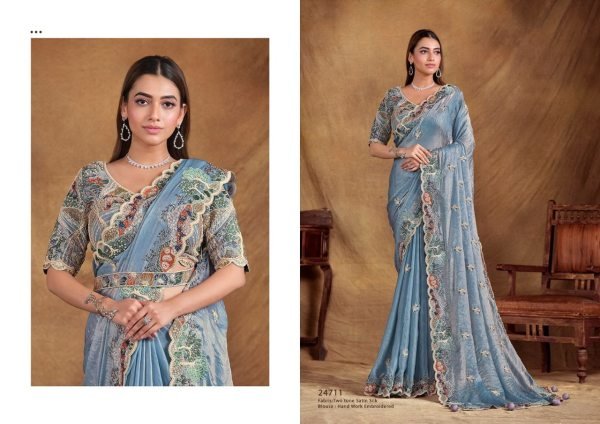 Regal Bloom Ensemble Smooth Fall Saree with Statement Embroidery for Evening Elegance Designer Wedding Sarees Wholesale