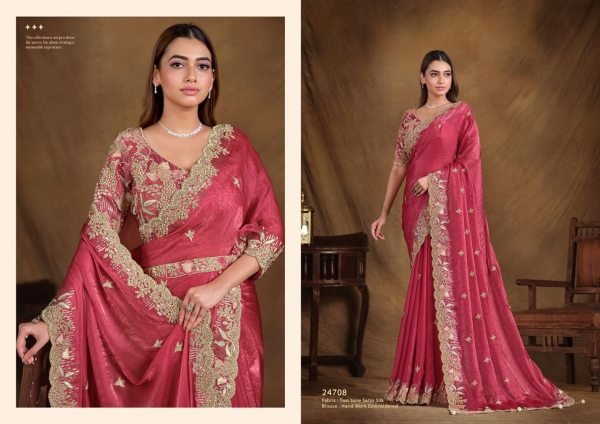 Regal Bloom Ensemble Smooth Fall Saree with Statement Embroidery for Evening Elegance Designer Wedding Sarees Wholesale