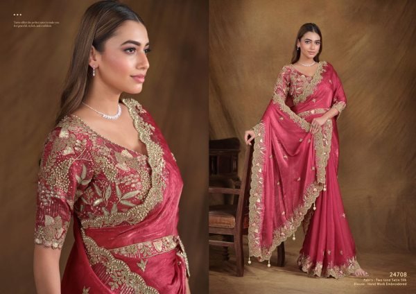 Regal Bloom Ensemble Smooth Fall Saree with Statement Embroidery for Evening Elegance Designer Wedding Sarees Wholesale