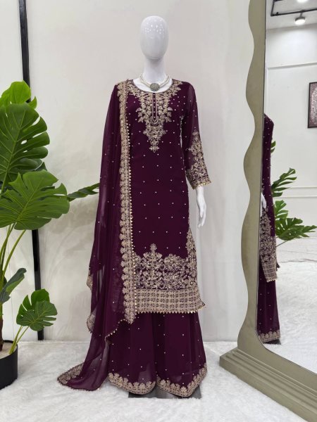 Regal Party Wear Georgette Top-Plazzo Set with Embroidery Work at Wholesale Rate Ready To Wear Collection