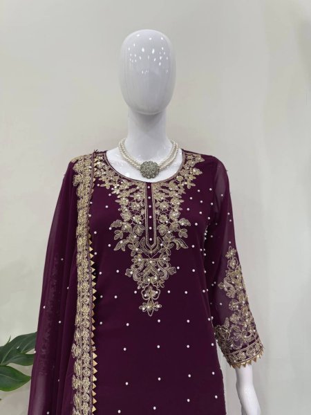 Regal Party Wear Georgette Top-Plazzo Set with Embroidery Work at Wholesale Rate Ready To Wear Collection