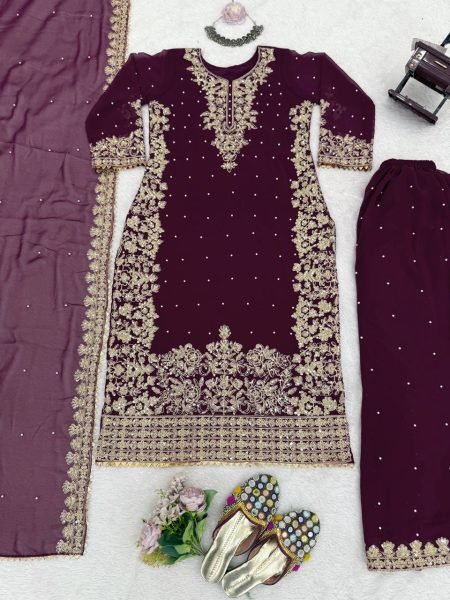 Regal Party Wear Georgette Top-Plazzo Set with Embroidery Work at Wholesale Rate Ready To Wear Collection