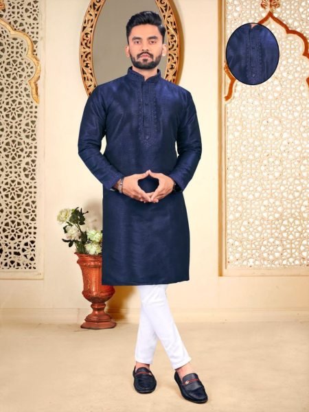 Remarkable Men's Traditional Pure Malbari Cotton Kurta with Embroidery Neck Patter Kurta Pajama Wholesale