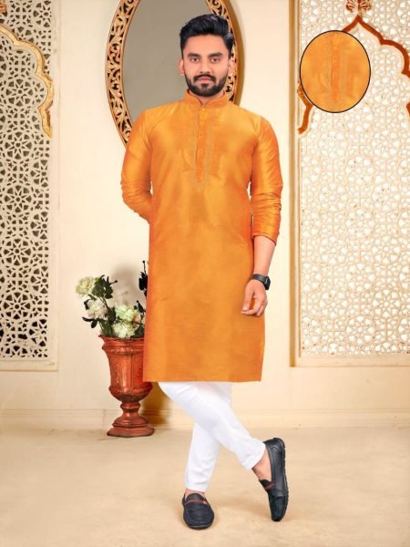 Remarkable Men's Traditional Pure Malbari Cotton Kurta with Embroidery Neck Patter Kurta Pajama Wholesale