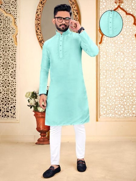 Remarkable Men's Traditional Pure Malbari Cotton Kurta with Embroidery Neck Patter Kurta Pajama Wholesale