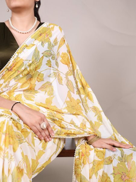 Resellers Choice Weightless Floral Marble Saree with Pearl Border Premium Look at Lowest Price Printed Cotton Sarees Wholesale