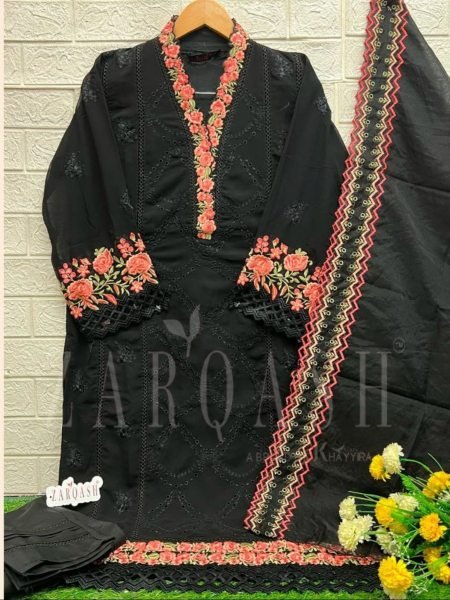 Retail Festival Collection Georgette Embroidered Top with Viscose Silk Bottom and Organza Dupatta 