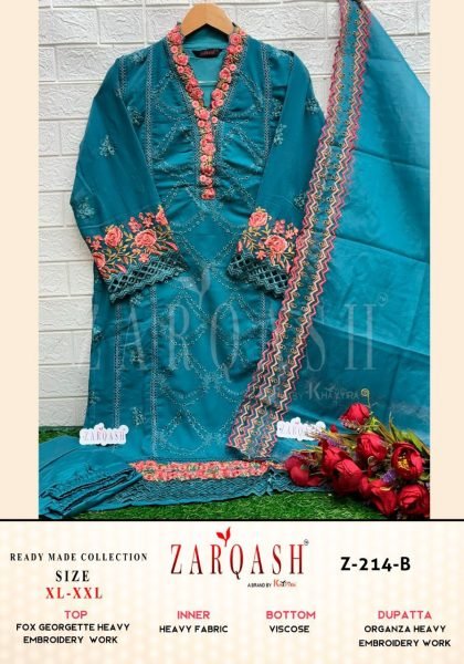 Retail Festival Collection Georgette Embroidered Top with Viscose Silk Bottom and Organza Dupatta Pakistani Suits Wholesale