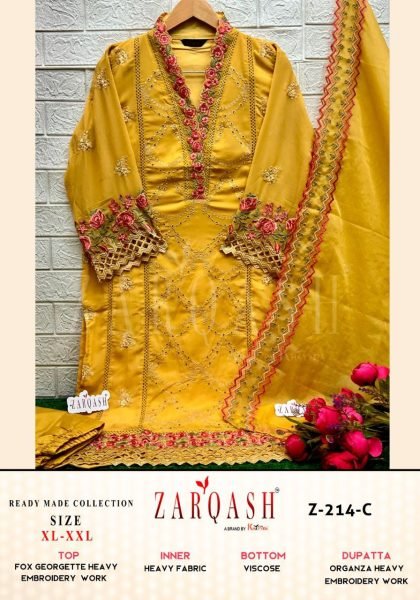 Retail Festival Collection Georgette Embroidered Top with Viscose Silk Bottom and Organza Dupatta Pakistani Suits Wholesale