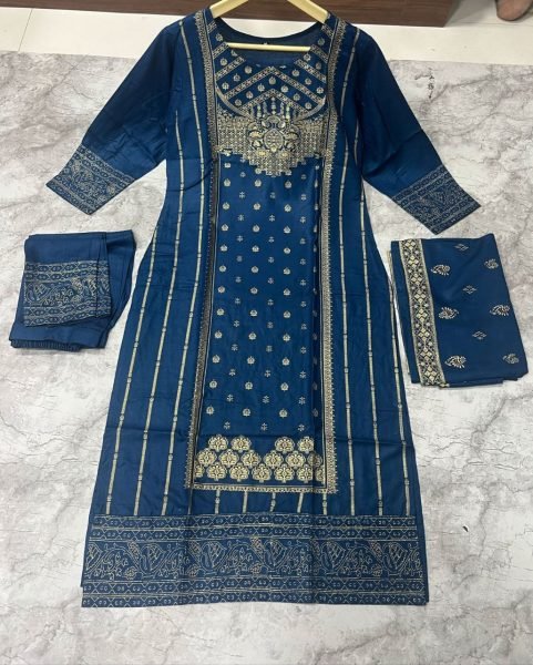 Reyon Gold Print 3PC Set  3 Piece Kurti Set
