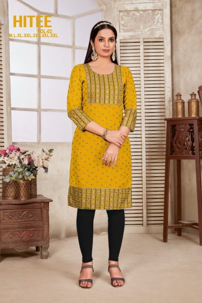 Reyon Gold Printed Kurti collection  Cotton Kurtis Wholesale