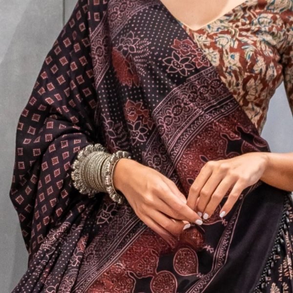Reyon Printed Black Chaniya Choli  Navratri Lehnega Choli