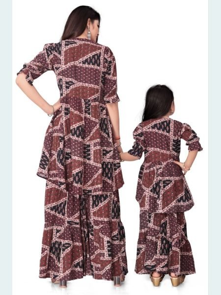 Reyon Printed Mother Daughter  Designed Beautiful Co ord Set Combo Mom-Doughter Collection