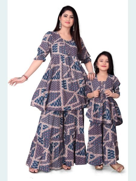 Reyon Printed Mother Daughter  Designed Beautiful Co ord Set Combo Mom-Doughter Collection