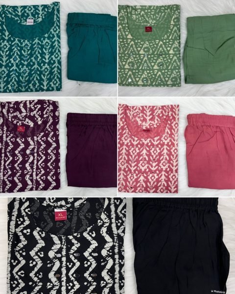 Reyon Printed With Hand Work Kurti Pant Collection  Kurti With Bottom Wholesale