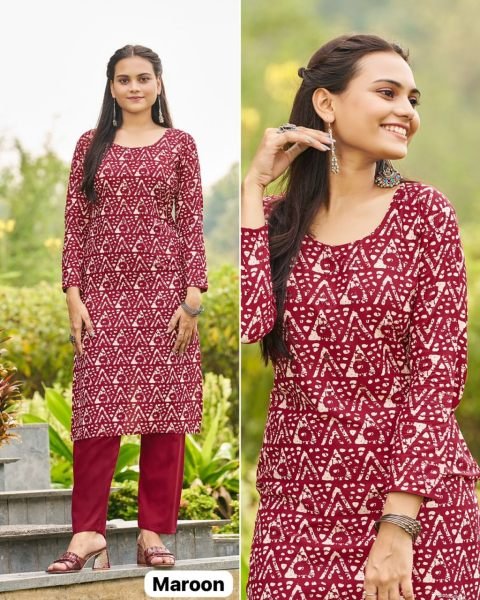 Reyon Printed With Hand Work Kurti Pant Collection  Kurti With Bottom Wholesale