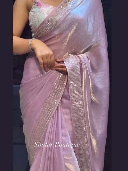 Rich Tissue Simari Soft Fendy Saree with Beads Handwork   Sybori Blouse Bollywood Fancy Sarees Wholesale