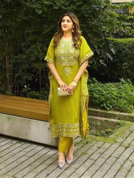 Richly Designed Faux Georgette Kaftan Pant Set with Sequins anf Zari Work at Party Wear Kaftan 