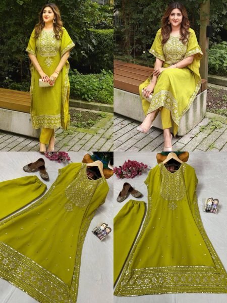 Richly Designed Faux Georgette Kaftan Pant Set with Sequins anf Zari Work at Party Wear Kurti With Bottom Wholesale