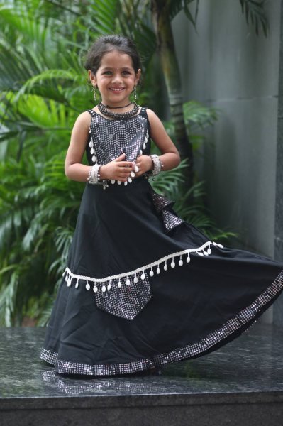 Roman Silk Kids Lehenga Choli For Navratri Festive Outfit Girls Wear